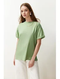 Mint 100% Cotton Boyfriend/Wide Fit Crew Neck Knitted T-Shirt - 3