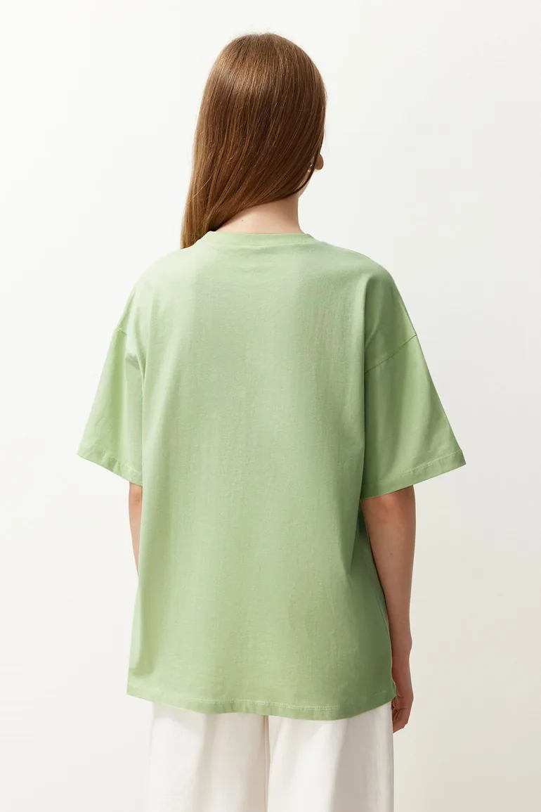 Mint 100% Cotton Boyfriend/Wide Fit Crew Neck Knitted T-Shirt - 2