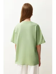 Mint 100% Cotton Boyfriend/Wide Fit Crew Neck Knitted T-Shirt - 2