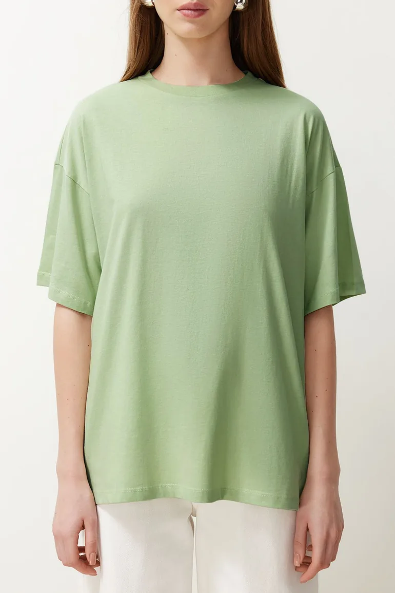 Mint 100% Cotton Boyfriend/Wide Fit Crew Neck Knitted T-Shirt - 4