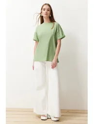 Mint 100% Cotton Boyfriend/Wide Fit Crew Neck Knitted T-Shirt