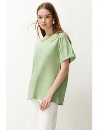 Mint 100% Cotton Boyfriend/Wide Fit Crew Neck Knitted T-Shirt - 1