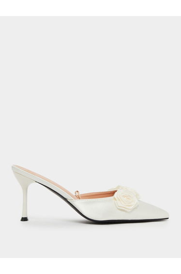 Women White Floral Detail Mules