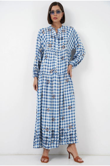 BDART Printed V-Neck Maxi Dress with Button Closure