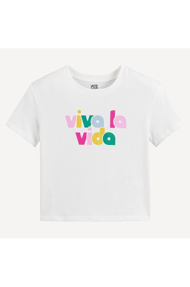 Slogan Print T-Shirt with Short Sleeves