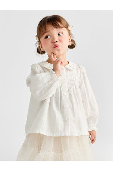 Girls' White Shirt With Embroidered Collar
