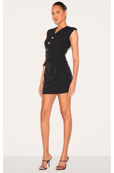 Black Woven Asymmetric Mini Dress