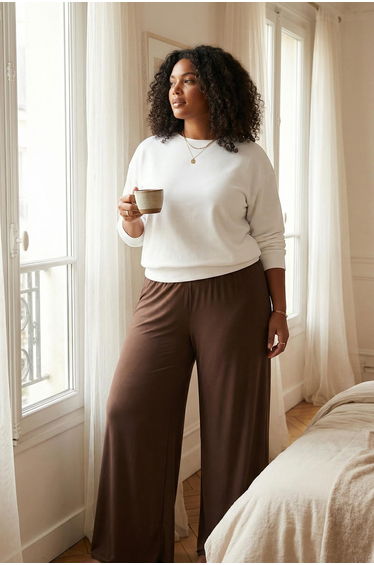 Brown viscose knitted thin pajama bottom