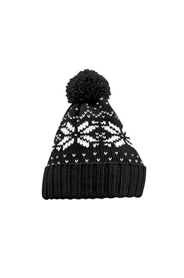 Beechfield Unisex Adult Snowstar Fair Isle Beanie - Black/White