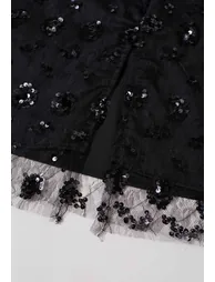 Sequined Dandelion Mesh Midi Skirt in Black - 5