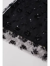 Sequined Dandelion Mesh Midi Skirt in Black - 4
