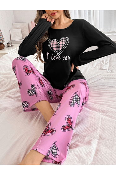 Heart Print Long Sleeve T-Shirt and Pyjama Set