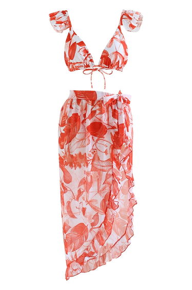 Rainforest Vibe Flutter Strap Bikini Cover-Up Set in Orange