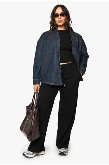 Plus Racer Rib Vest And Trouser Basic Co-Ord - black