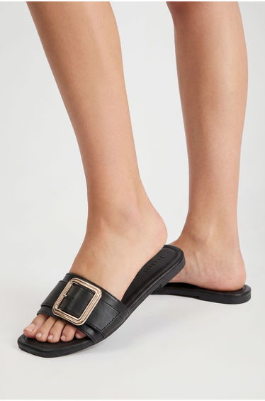 Wide Fit Oversized Buckle Sliders - black