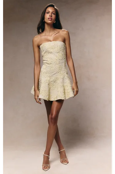 Lemon Floral Jacquard Boucle Skater Dress