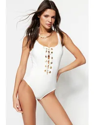 Ecru Eyelet Regular Swimsuit - 3