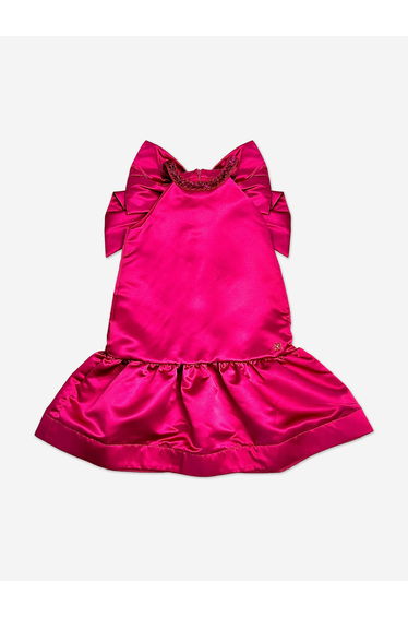 BCBGMAXAZRIA Girls Beaded High Neck Satin Dress in Pink