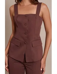 Chocolate Button Detail Corset Waistcoat - 3