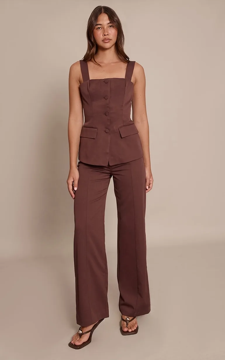 Chocolate Button Detail Corset Waistcoat