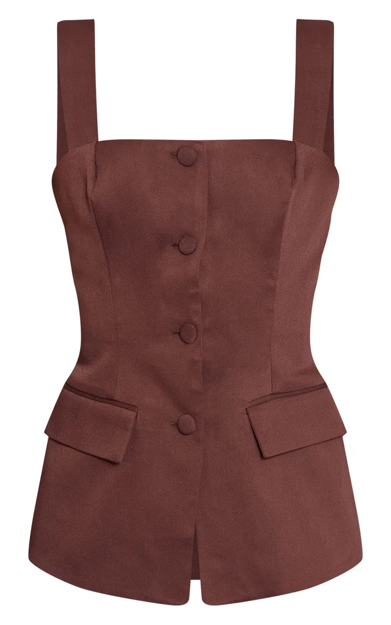 Chocolate Button Detail Corset Waistcoat - 4