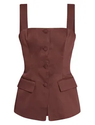 Chocolate Button Detail Corset Waistcoat - 4