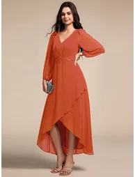 ever MARYAM|Long Lantern Sleeves Waist Applique Chiffon Formal Evening Dress - 2