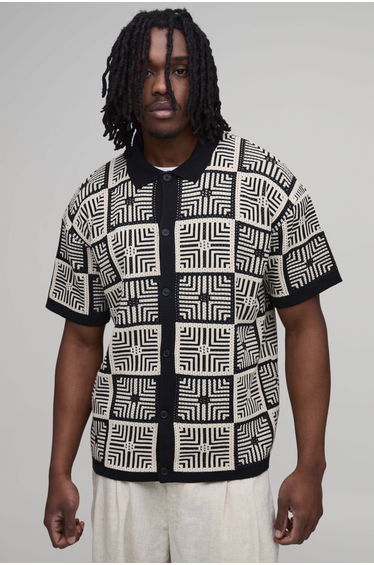 Tall Relaxed Crochet Tapestry Knitted Shirt