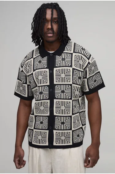 Tall Relaxed Crochet Tapestry Knitted Shirt