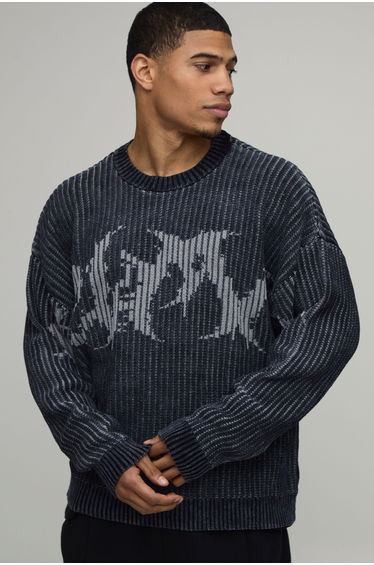 Oversized Gothic Ribbed Jumper - grey