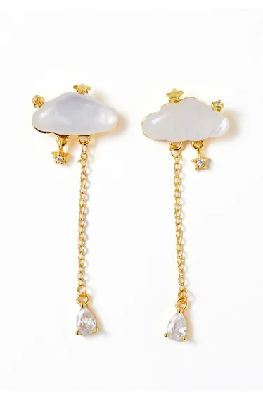 Cloud & Starry Night Raindrop Rhinestone Earrings