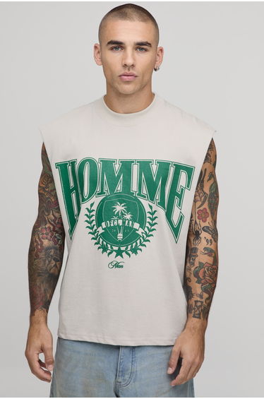 Oversized Boxy Homme Graphic Tank - ecru