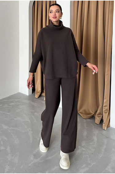 Women's Selanik Fabric Turtleneck Bottom Top Set