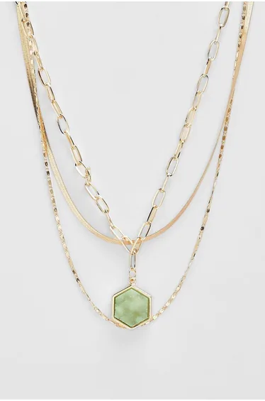 Green Stone Drop Chain Necklace - gold