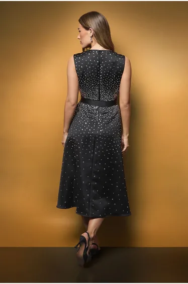 Hotfix Diamante Full Skirted Midi Dress