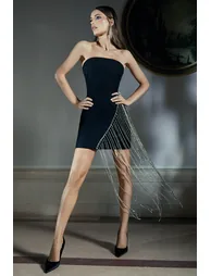 Upon A Star | Black Bandeau Diamante Fringe Mini Dress