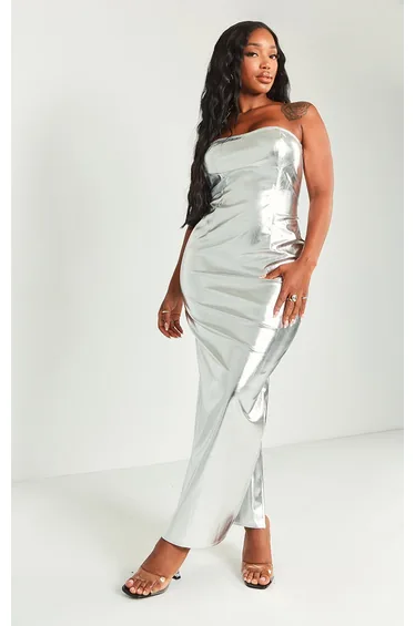 Shape Silver Metallic Bandeau Maxi Dress