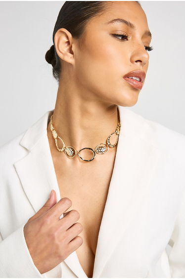 Abstract Hammered Chunky Necklace - gold