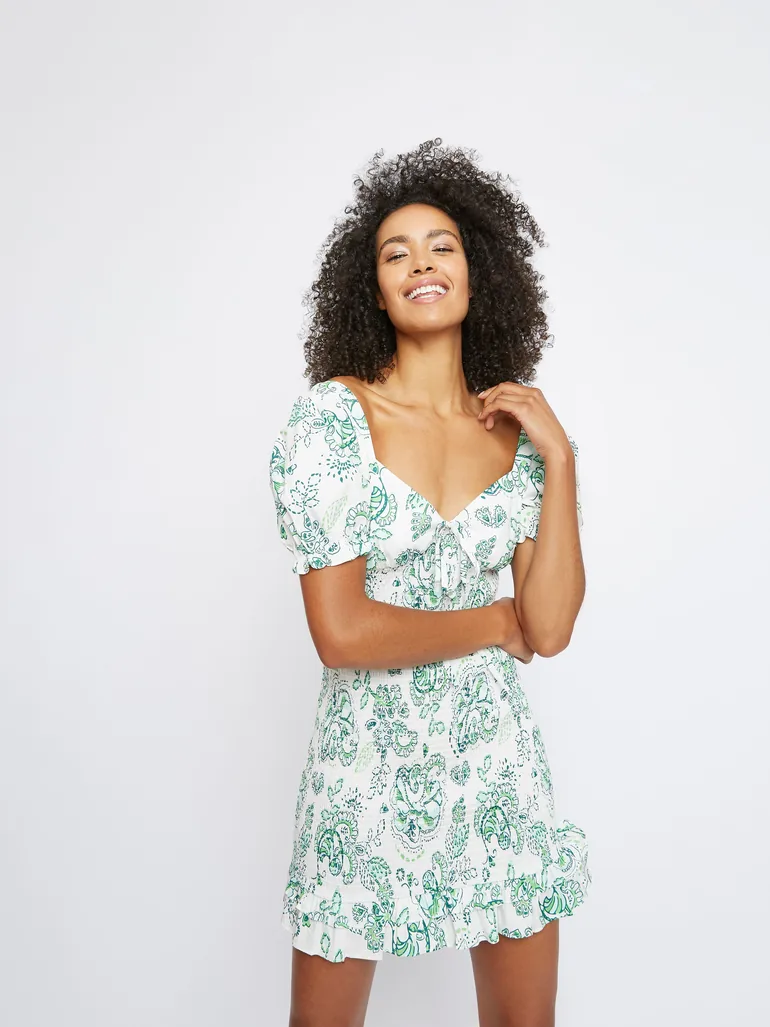 green floral milkmaid dress Ditsy Daisies Milkmaid Midi Dress Kelly Green / XS