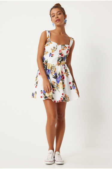 Women's Ecru Pink Thick Strappy Floral Summer Dress