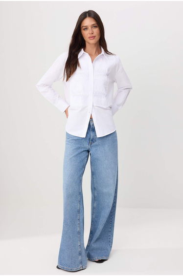 White Ribbed Detailed Shirt
