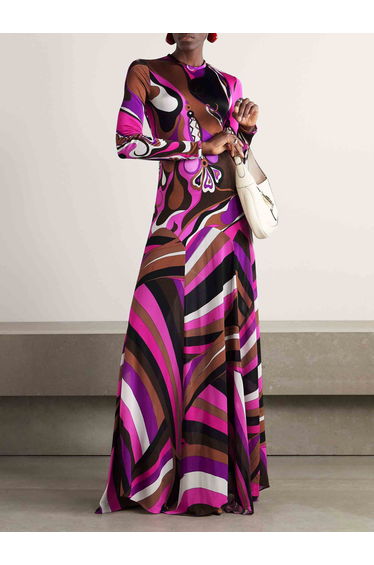 Delicate Abstract Orchid Floral Print Maxi Dress