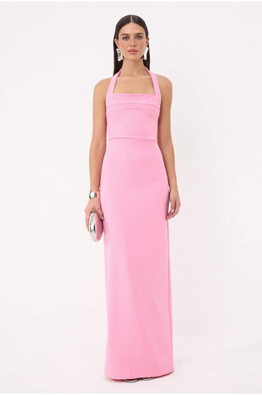 Light Pink Straight Bodycon Woven Finike Maxi Evening Dress & Graduation Gown