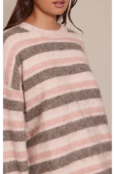 سترة بريتي ليتل ثينق زهري بطبعة مخططة محبوك بأكمام طويلة