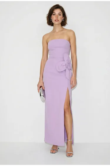 LUCCI Strapless Floral Maxi Dress with Bow Detail