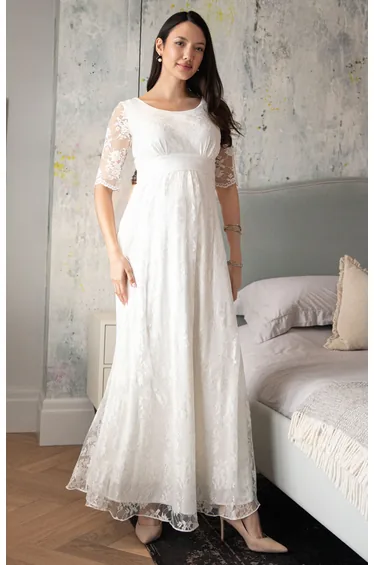 Esther Lace Maternity Nursing Gown (Ivory)