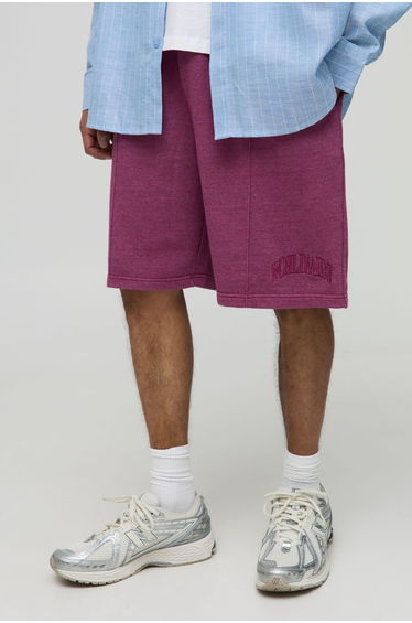 Baggy Fit Washed Worldwide Embroidered Short - Pink