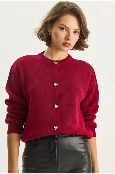 LUCCI Thick Jacquard Knit Cardigan with Button Closure