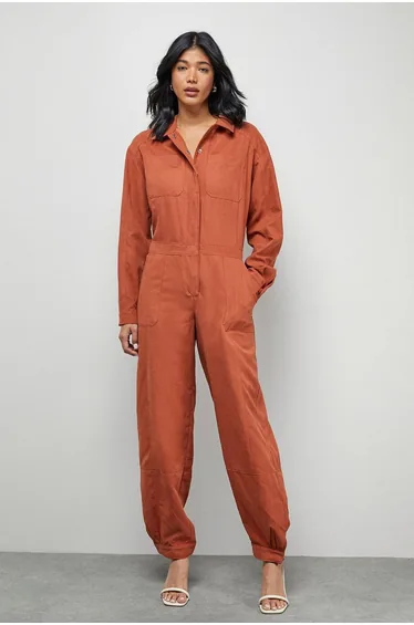Peach Satin Utility Boilersuit Jumpsuit