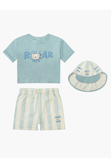 3-Piece Roar Print T-Shirt, Shorts and Hat Set